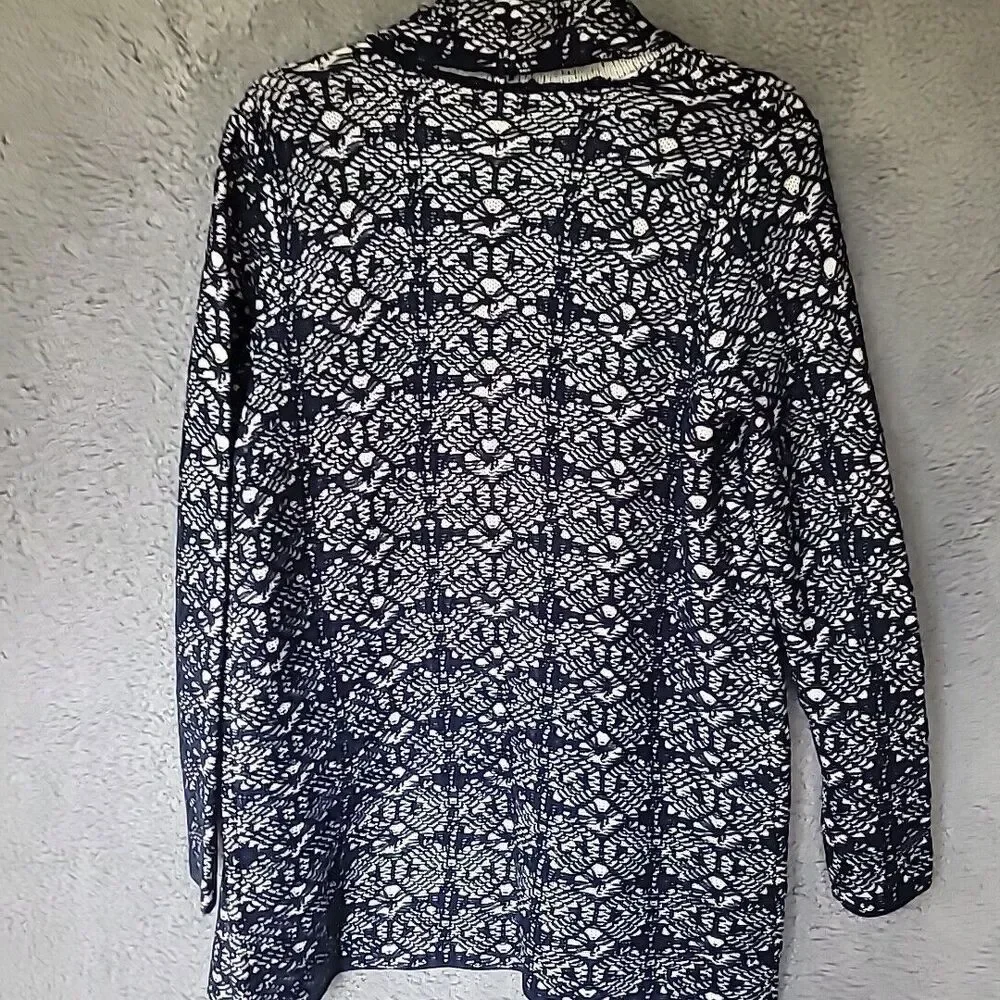 NWT Chico’s Cardigan Sweater Blue Textured Lace Jaspreet Womens Size 1 (wmns 8)